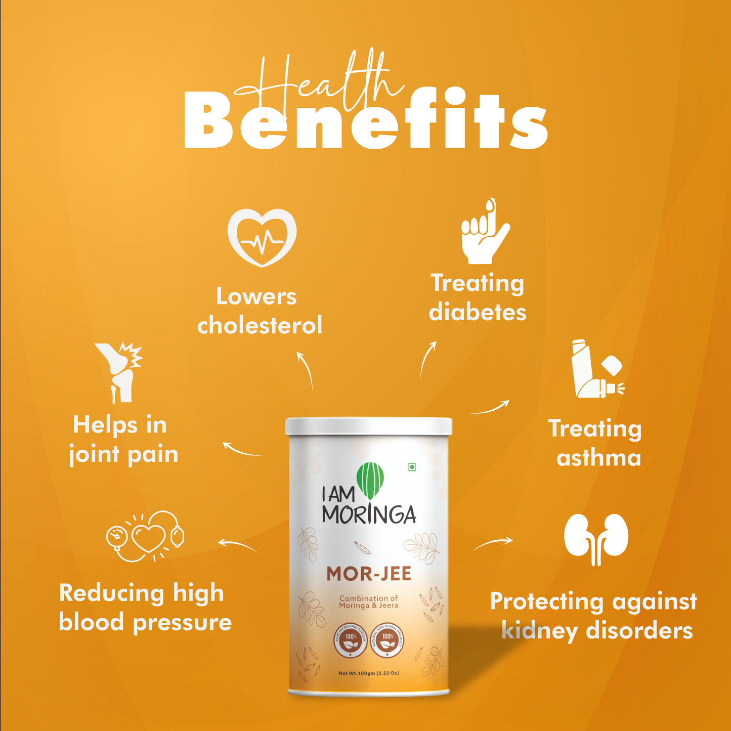 Moringa Tablet uncoated 120 + Moringa Effervescent Tablet + Mor Jee 100 Gram